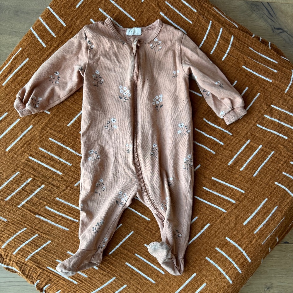 Firsts by Petit Lem rose colored floral on Sienna Footed